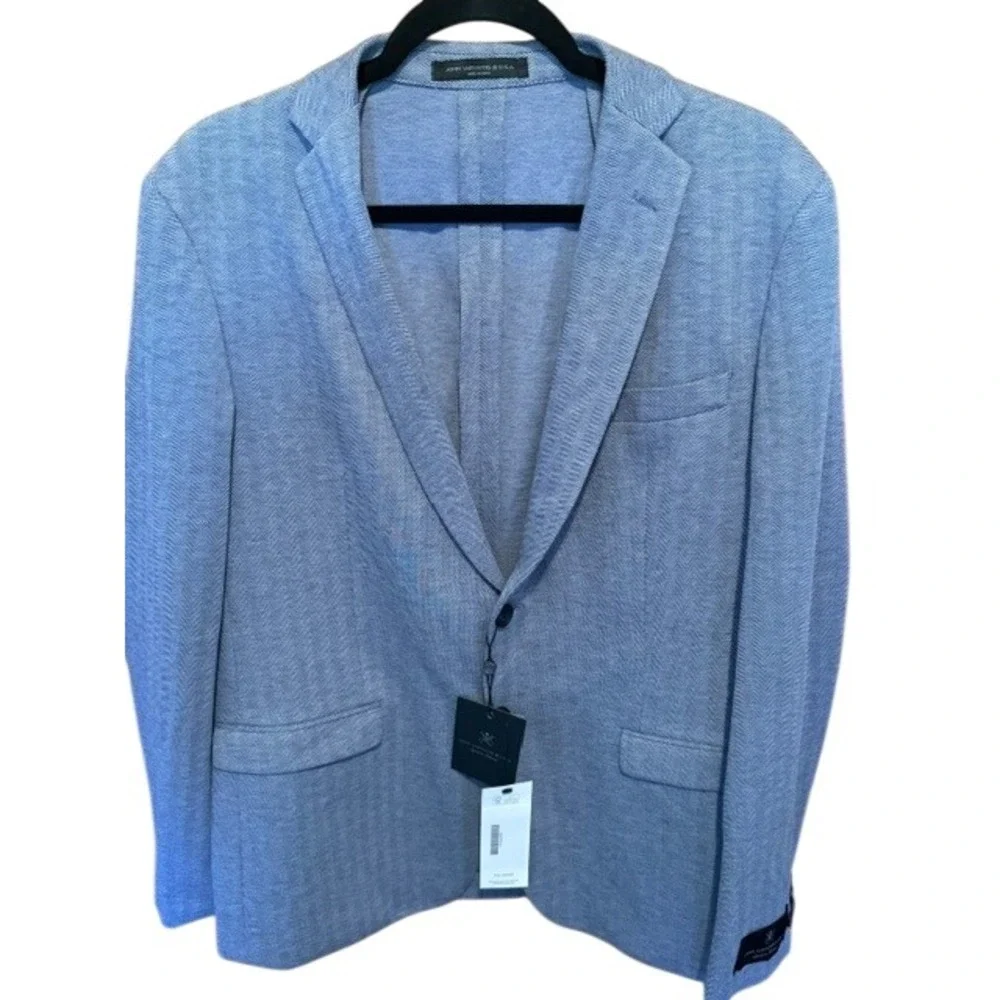 John Varvatos USA Varick Blazer 42R Light Blue Herringbone Two Button Jacket NEW